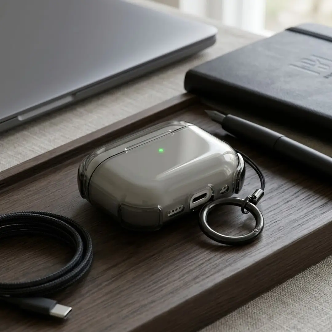 NUVEX Hoesje AirPods Pro 2 - Grijs transparant - met sleutelring