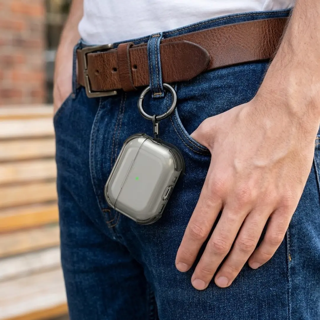 NUVEX Hoesje AirPods Pro 2 - Grijs transparant - met sleutelring