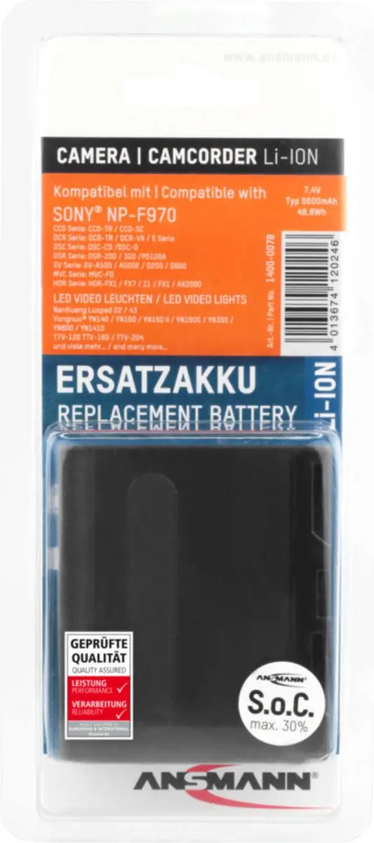 Ansmann A-Son NP-F970 Li-ion Accu 6600mAh
