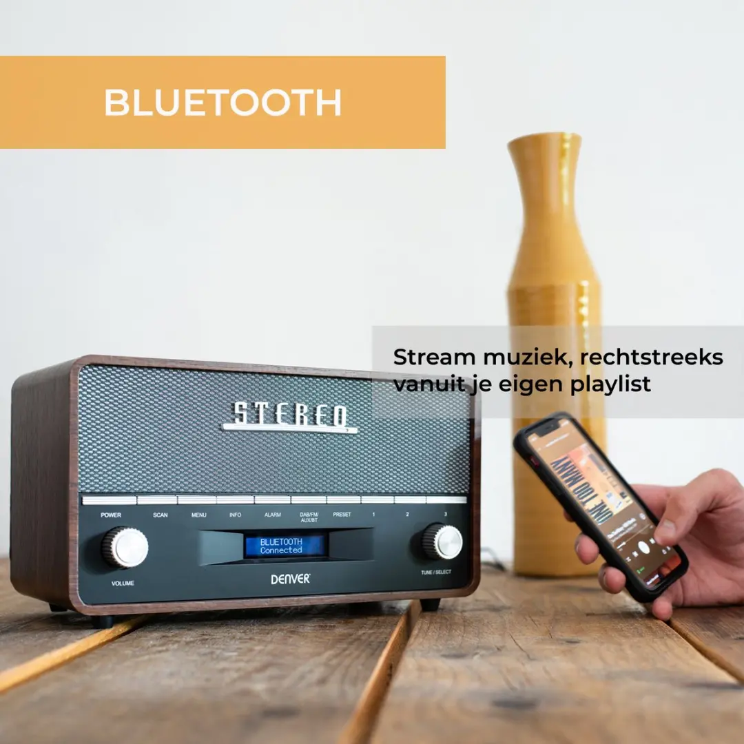 Denver DAB36XL Retro Radio - DAB+/FM - Bluetooth - Bruin