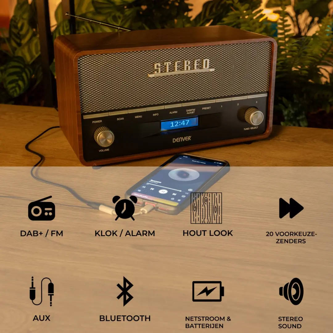 Denver DAB36XL Retro Radio - DAB+/FM - Bluetooth - Bruin