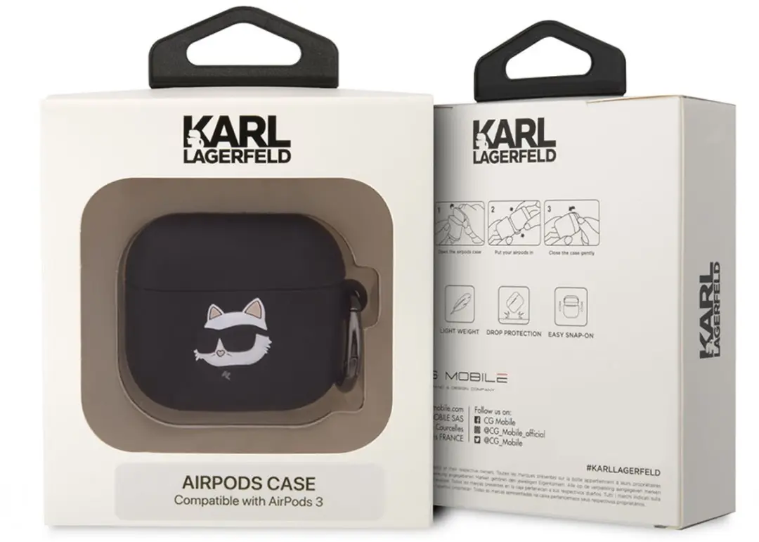 Karl Lagerfeld KLA3RUNCHK Siliconen AirPods 3 Hoes - Choupette 3D - Zwart