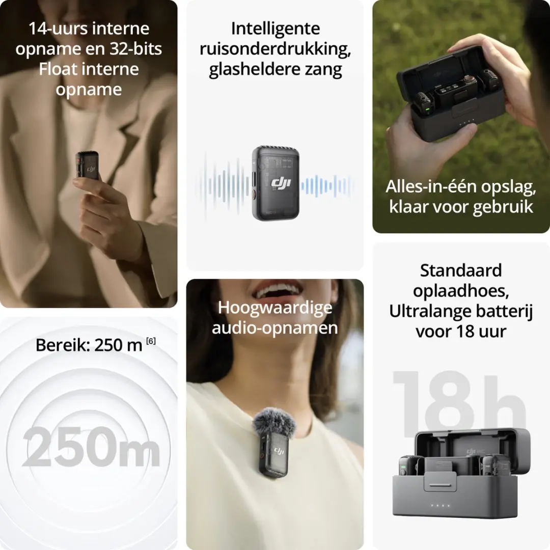 DJI Mic 2 Draadloos Microfoonsysteem - Ontvanger + Zender + Oplaadhoes - afbeelding 5 van 6