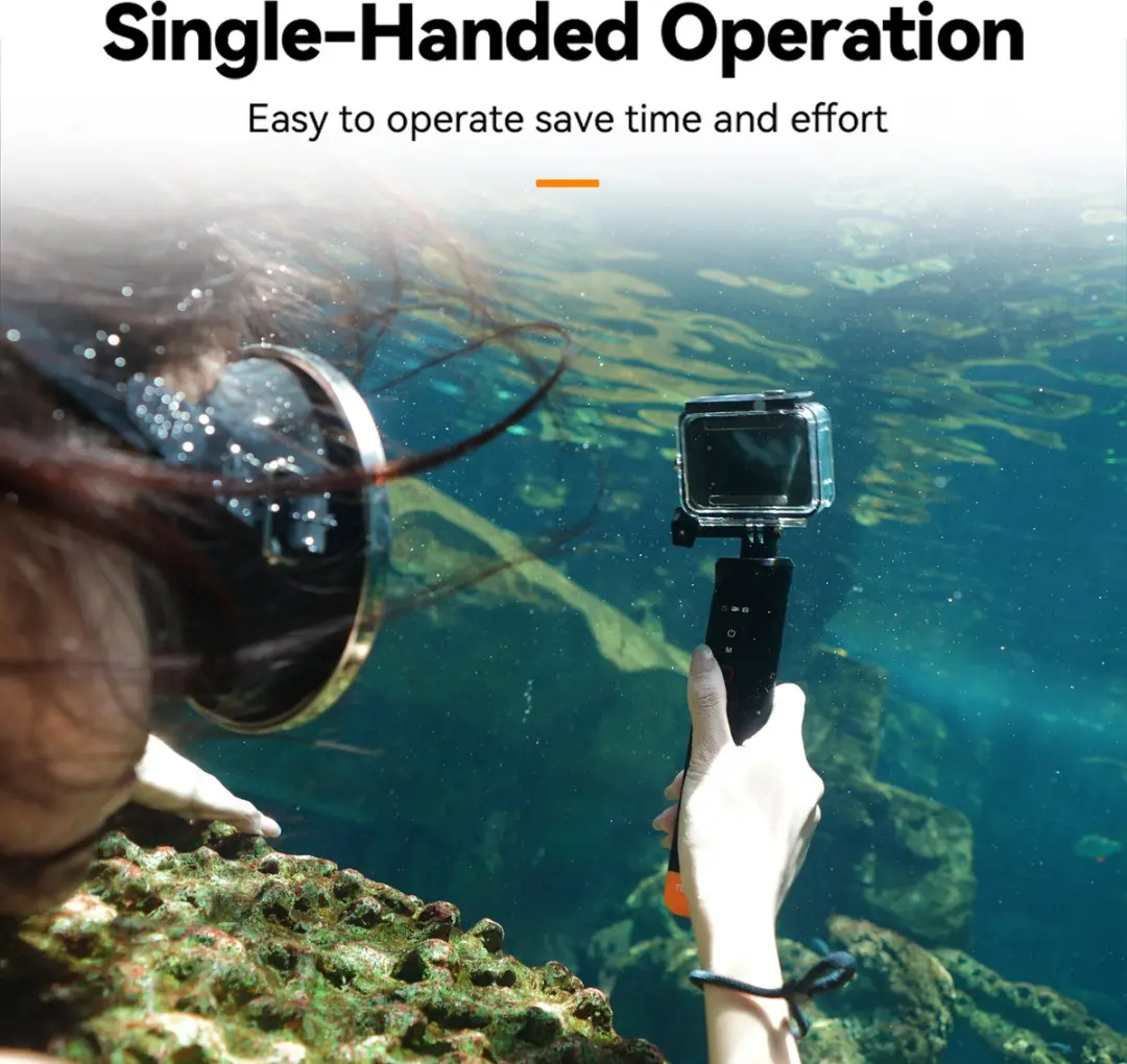Telesin Onderwater Bobber Drijvende Handgreep - GoPro 8/13 - 15m Waterdicht - Zwart/Oranje - afbeelding 5 van 6