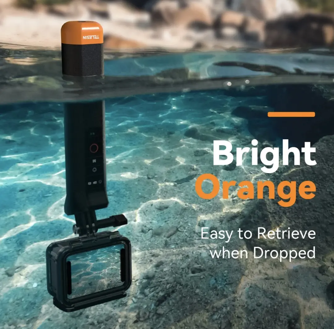 Telesin Onderwater Bobber Drijvende Handgreep - GoPro 8/13 - 15m Waterdicht - Zwart/Oranje - afbeelding 4 van 6