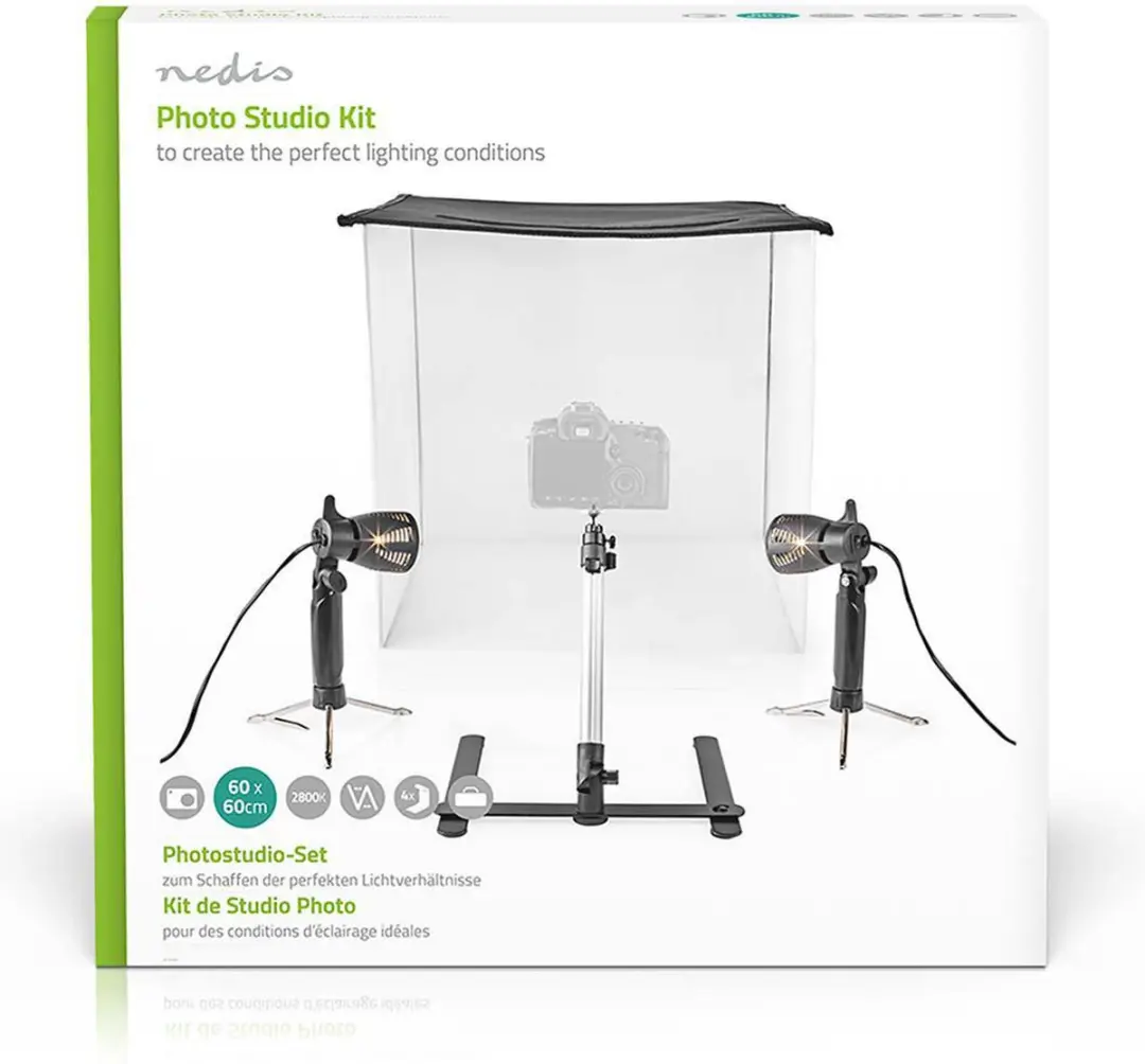 Nedis SKT012WT Fotostudioset 2x Lampen - 400lm - 4 Achtergronden - Zwart - afbeelding 6 van 6