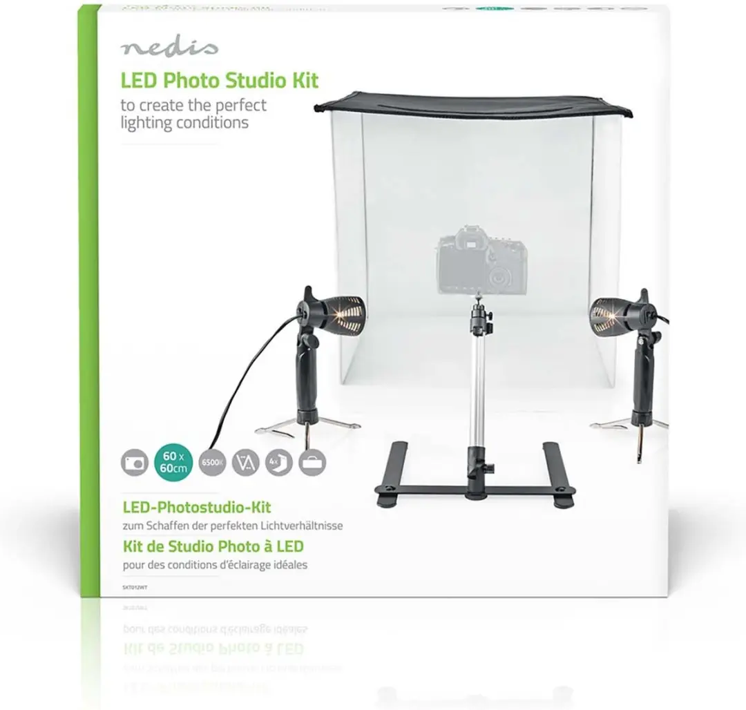 Nedis SKT012WT Fotostudioset 2x Lampen - 400lm - 4 Achtergronden - Zwart - afbeelding 5 van 6