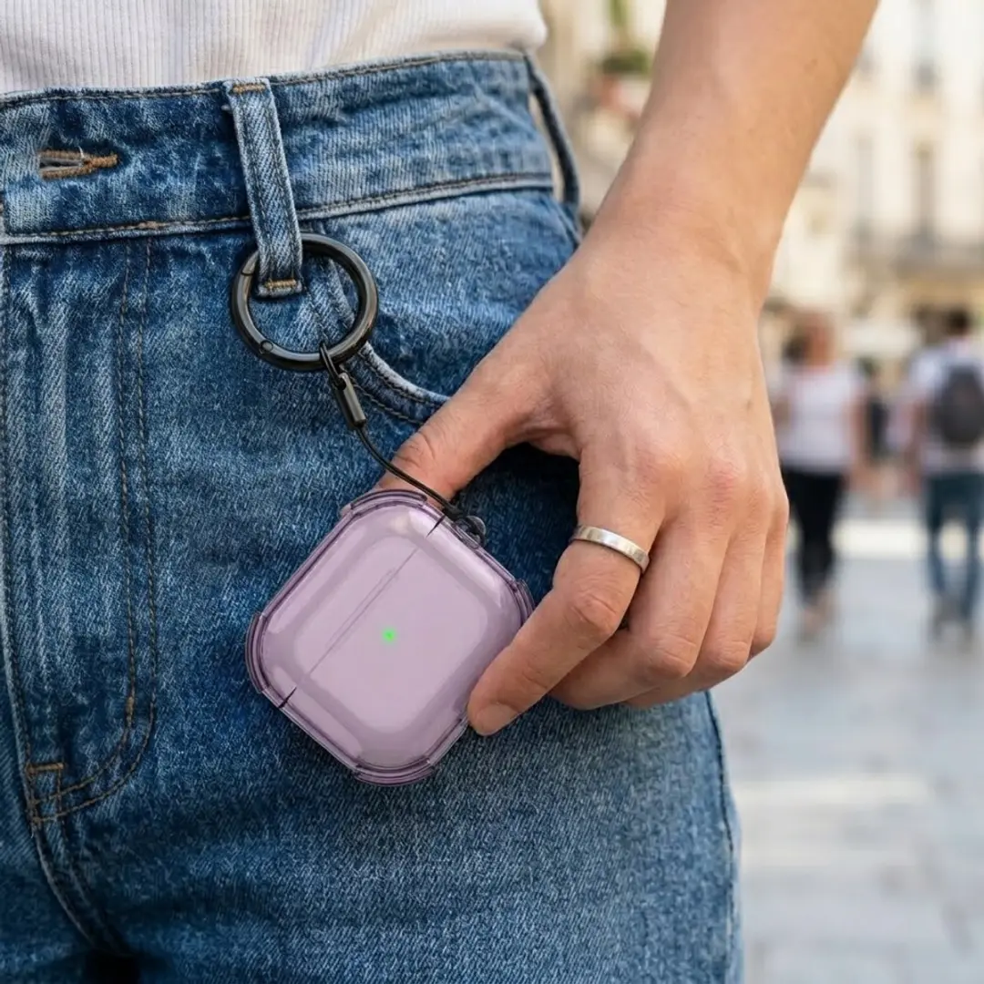 NUVEX Hoesje AirPods 4 - Paars Transparant - Met Sleutelring