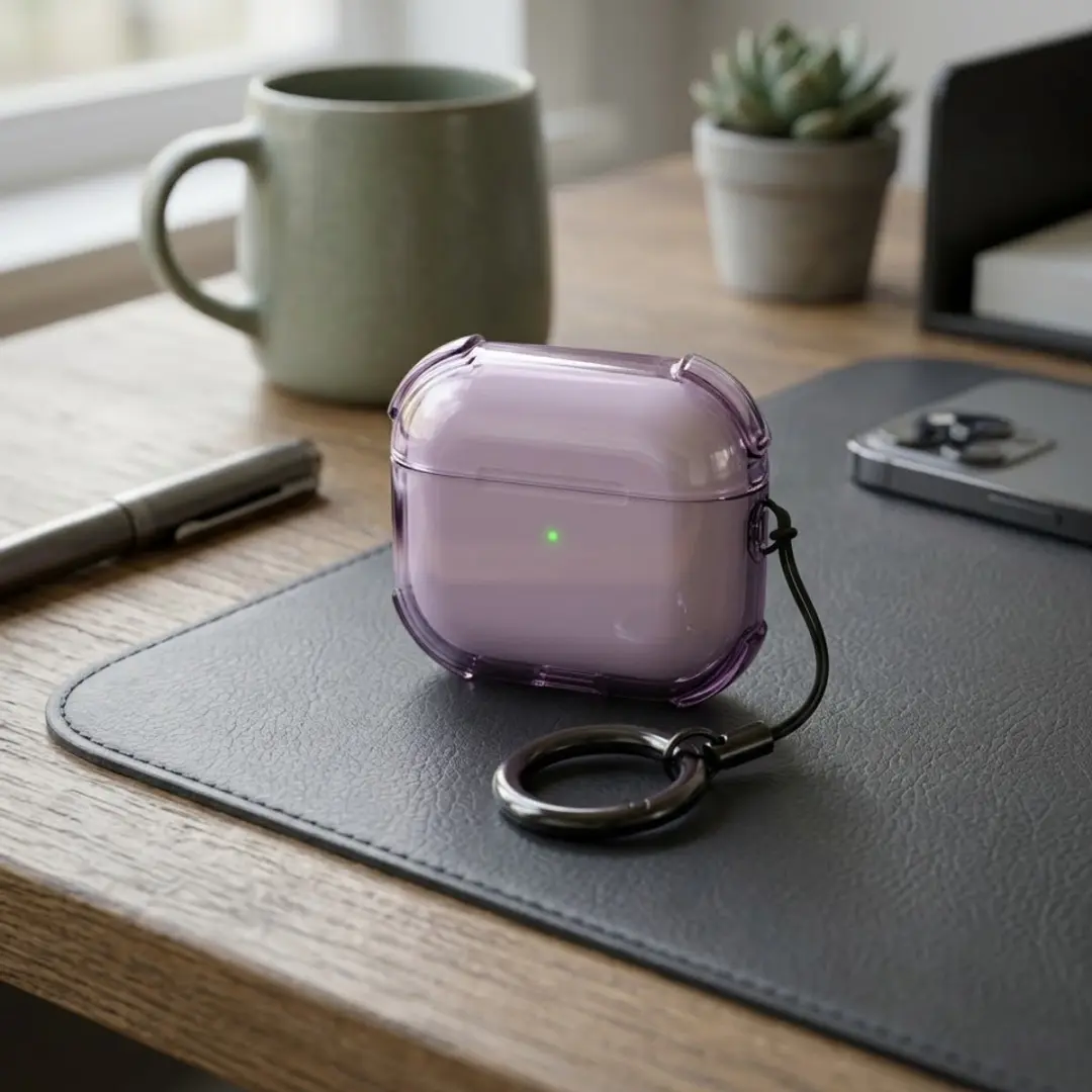 NUVEX Hoesje AirPods 4 - Paars Transparant - Met Sleutelring
