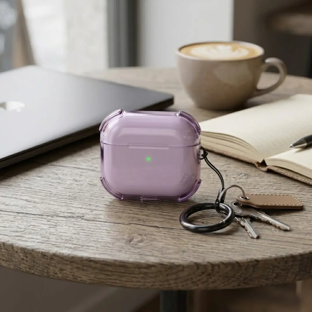 NUVEX Hoesje AirPods 4 - Paars Transparant - Met Sleutelring