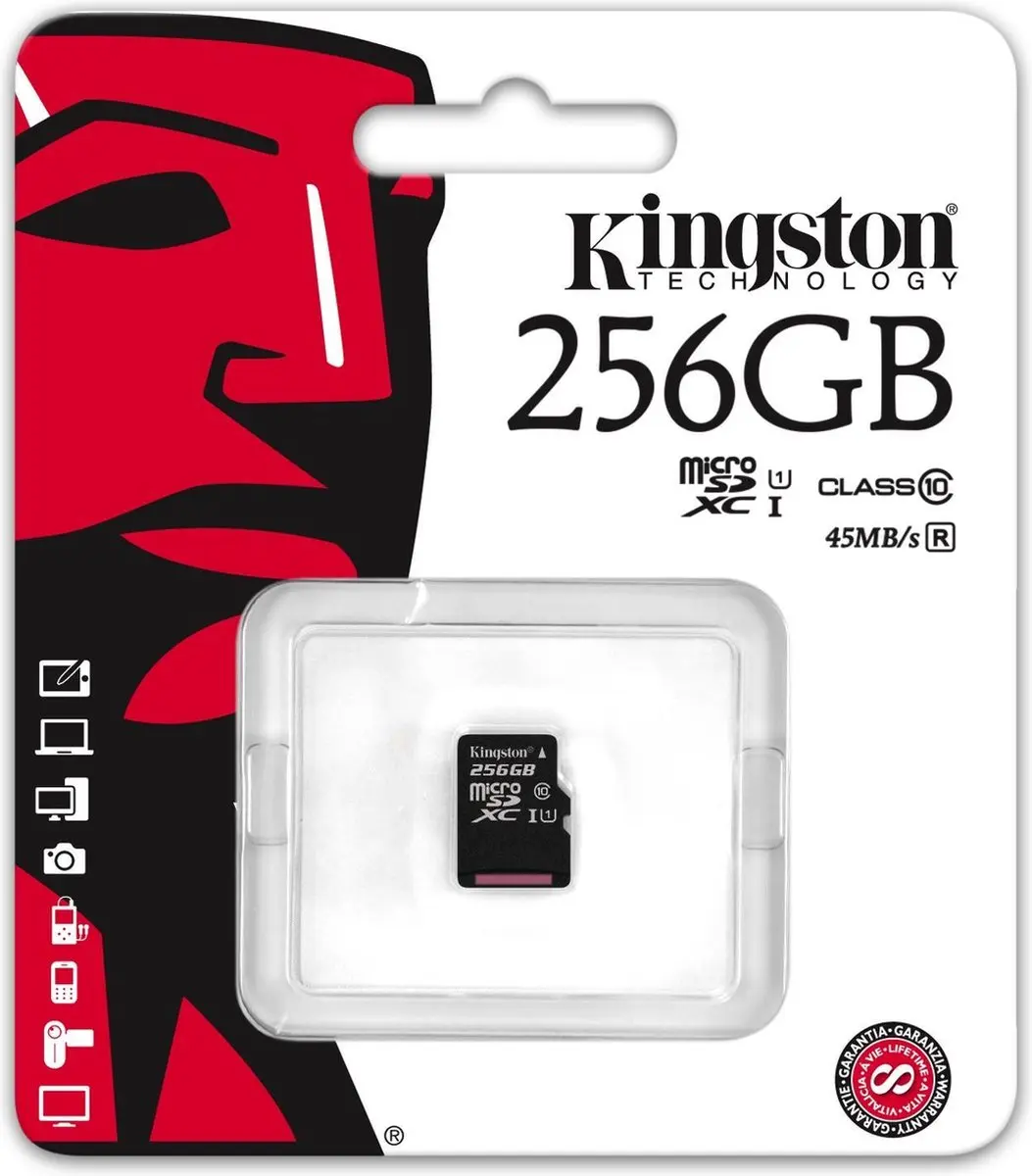 Kingston SDC10G2/256GBSP MicroSDXC 256GB - Klasse 10 UHS-I - afbeelding 3 van 4