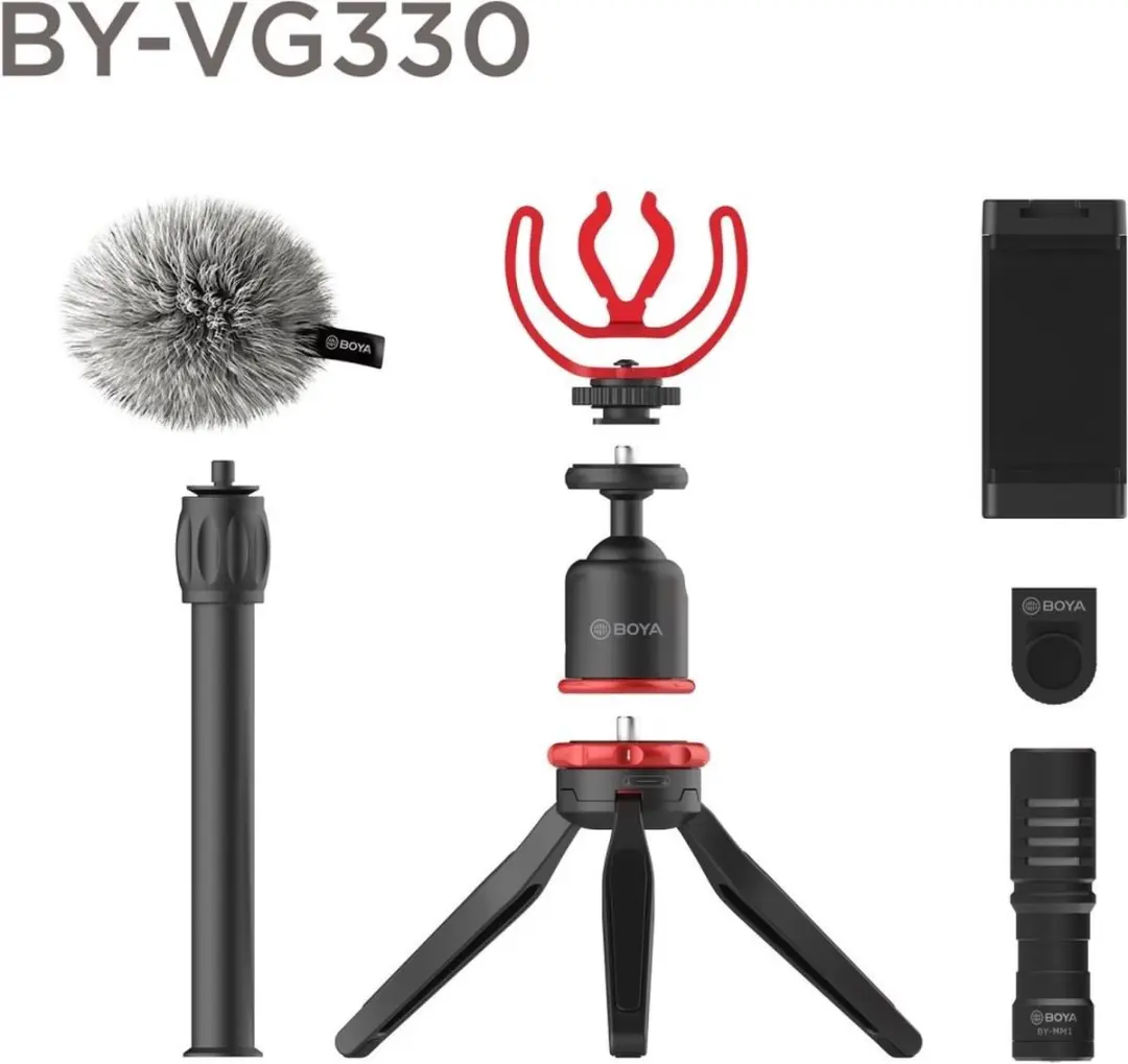 Boya BY-VG330 Smartphone/Actiecamera Tripod - 3 Pooten - Zwart Rood