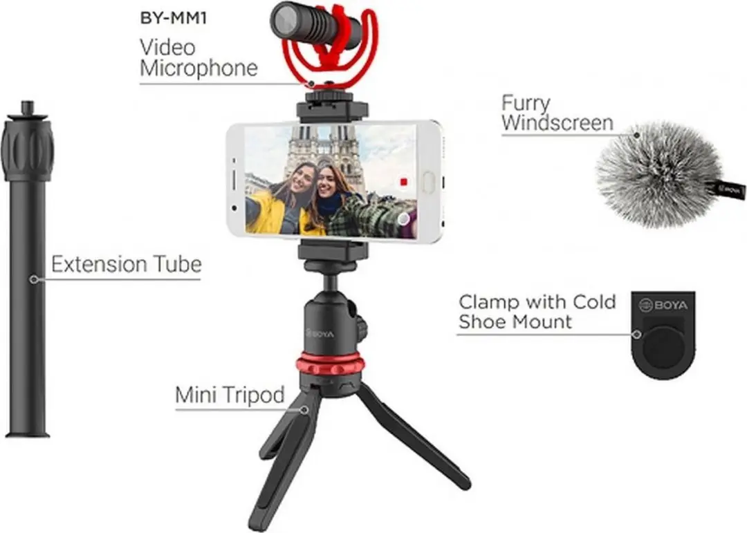 Boya BY-VG330 Smartphone/Actiecamera Tripod - 3 Pooten - Zwart Rood