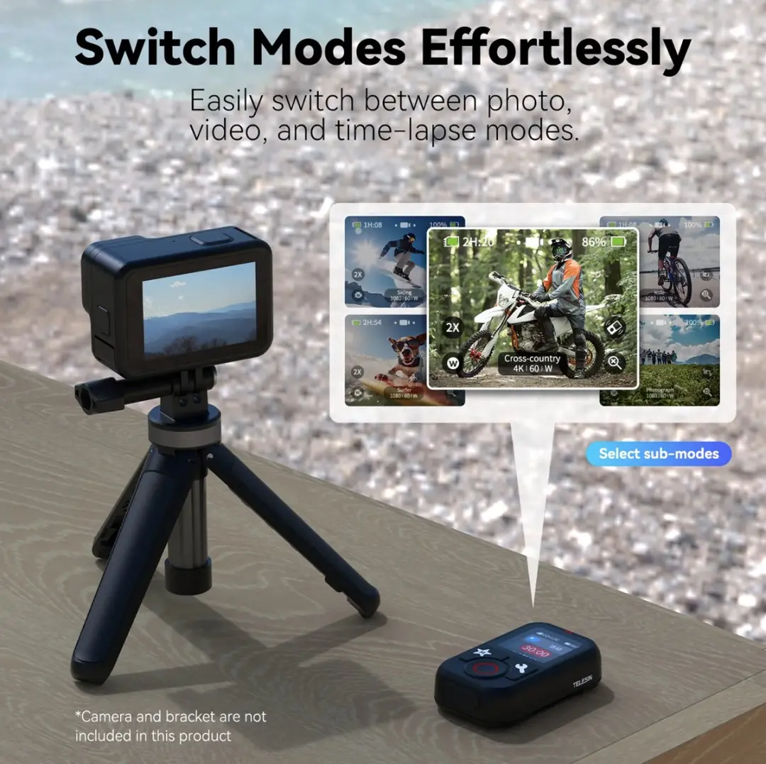 Telesin V2 Bluetooth Remote T-S-RMT-01 - GoPro/Smartphone - 80m - Zwart - afbeelding 2 van 6
