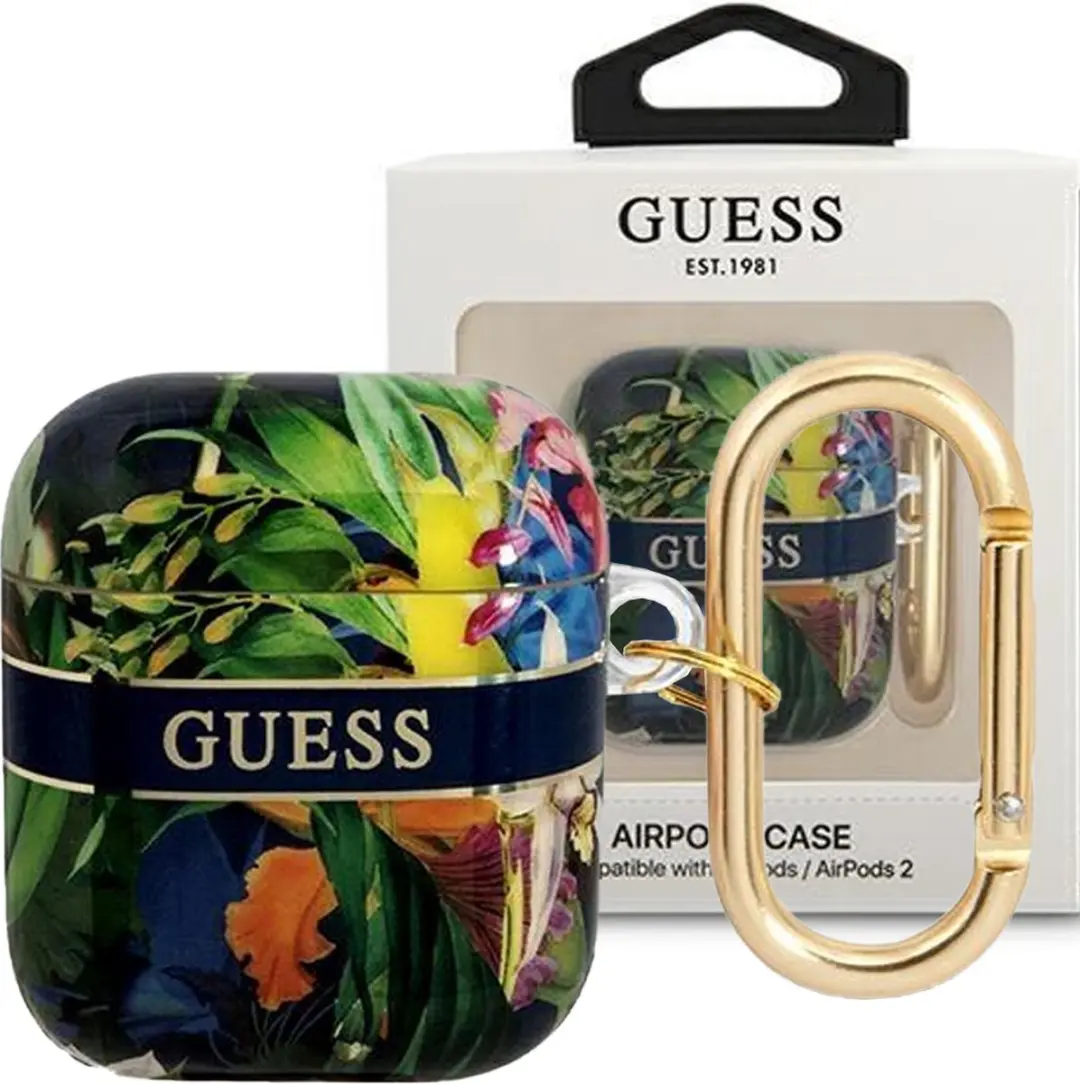 Guess TPU Flower Print Hoesje - Apple AirPods 1/2 - Blauw