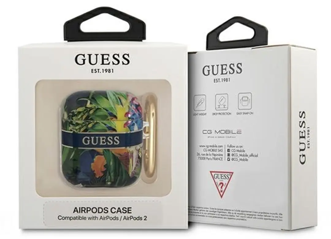 Guess TPU Flower Print Hoesje - Apple AirPods 1/2 - Blauw