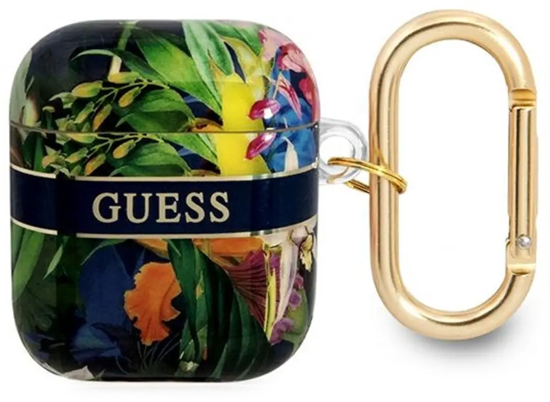 Guess TPU Flower Print Hoesje - Apple AirPods 1/2 - Blauw