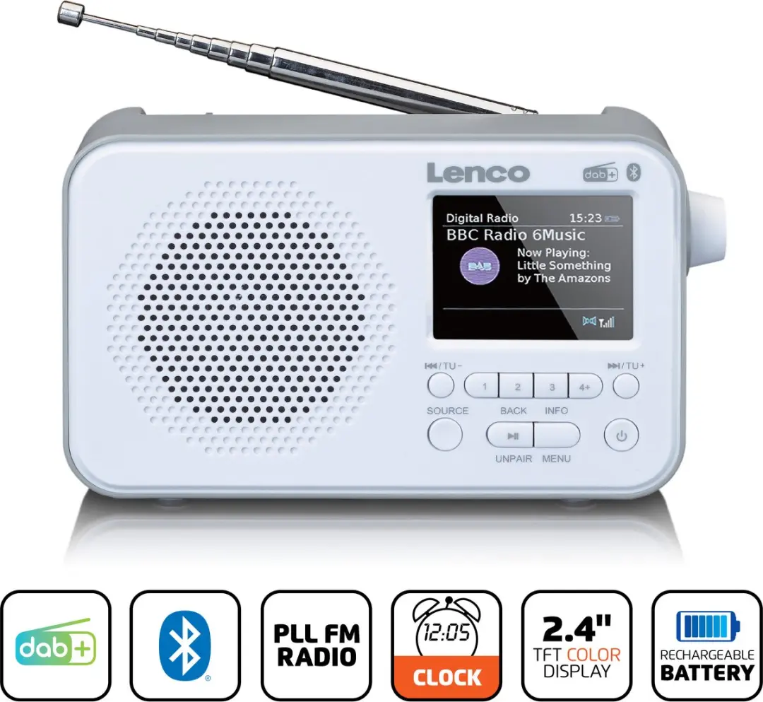 Lenco PDR-036WH DAB/FM Radio - Bluetooth - Wit