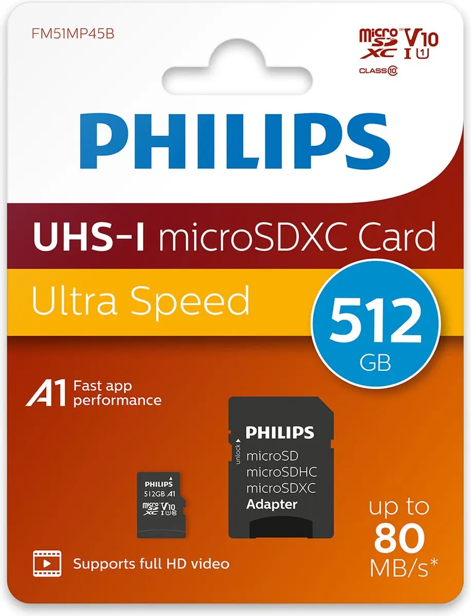Philips MicroSDXC FM51MP45B/00 512GB - Class 10 UHS-I U1