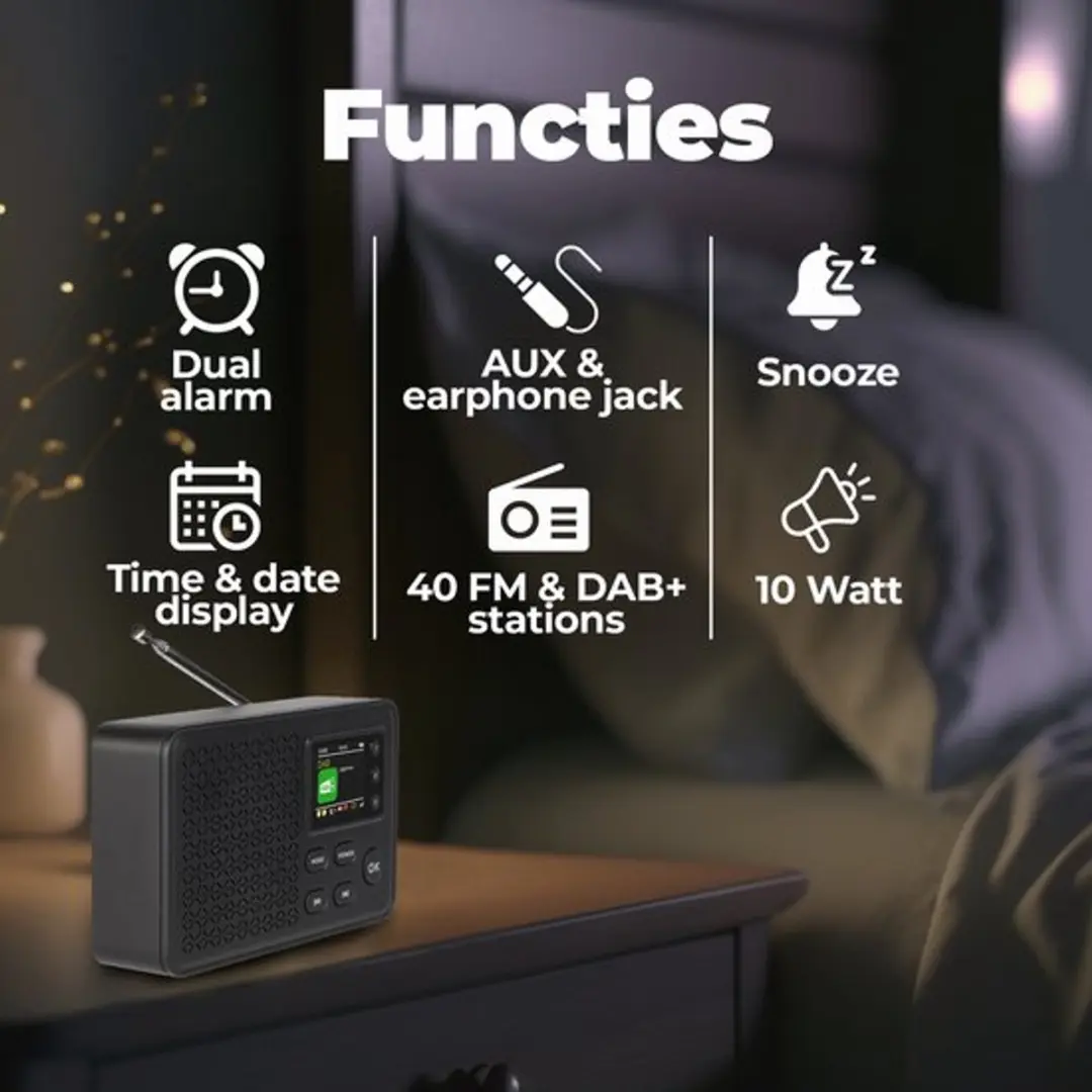 Denver TR-54C Wekkerradio - DAB/DAB+/FM - Bluetooth - Zwart