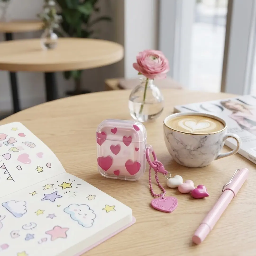 NUVEX Hoesje AirPods 4 Transparant Roze - Met Hartjes Design & Hanger