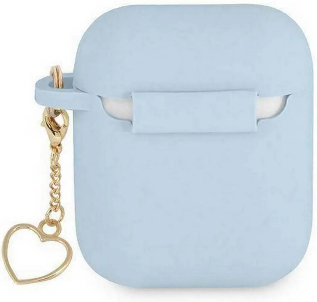 Guess Heart Silicone Hoesje - Apple AirPods 1 & 2 - Blauw