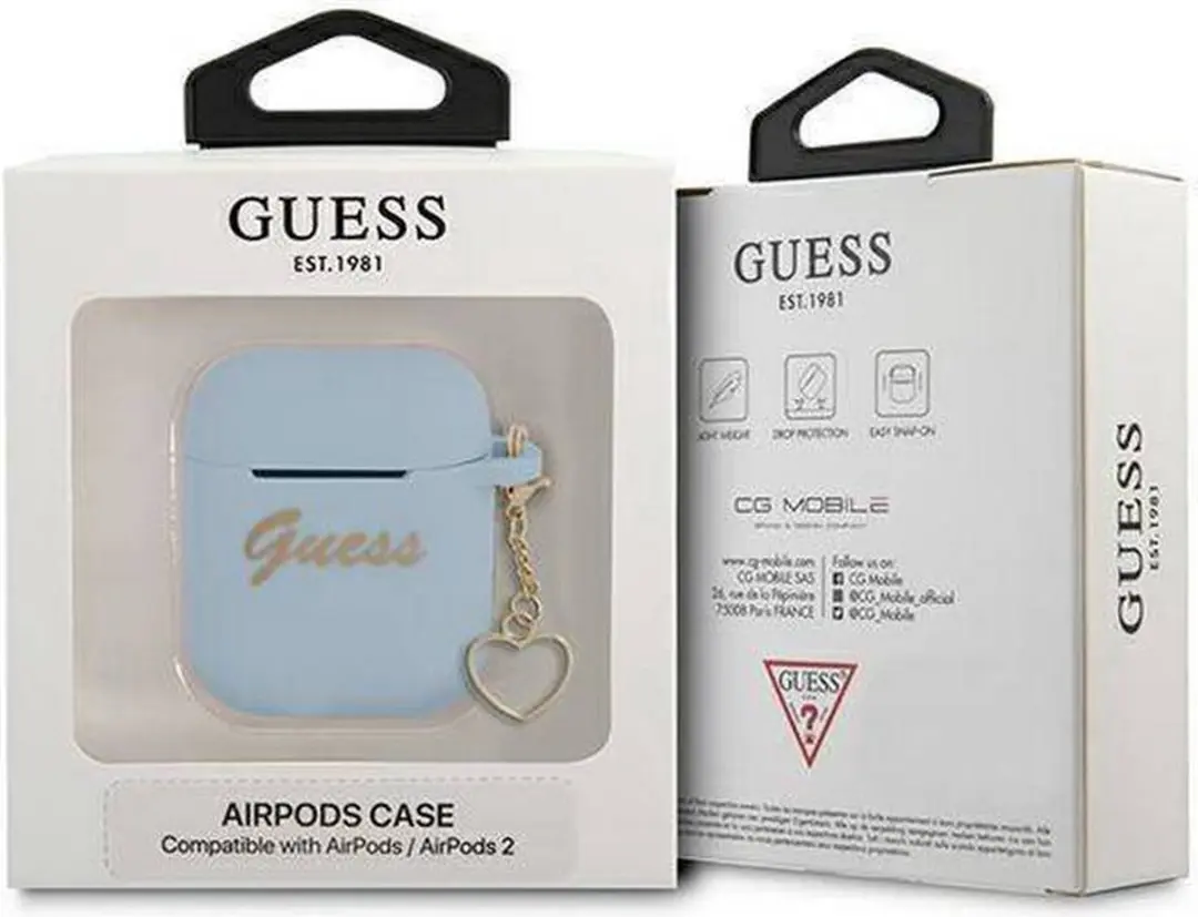 Guess Heart Silicone Hoesje - Apple AirPods 1 & 2 - Blauw