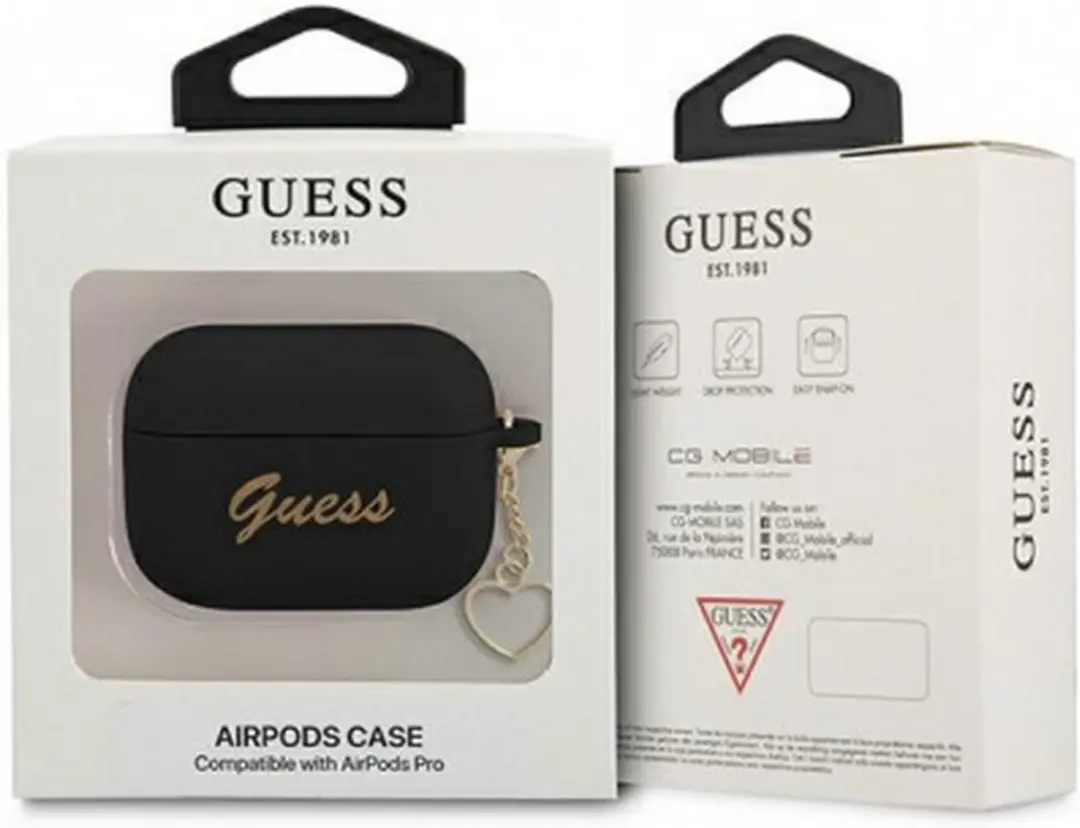 GUESS Heart Silicone Case Apple AirPods Pro - Zwart