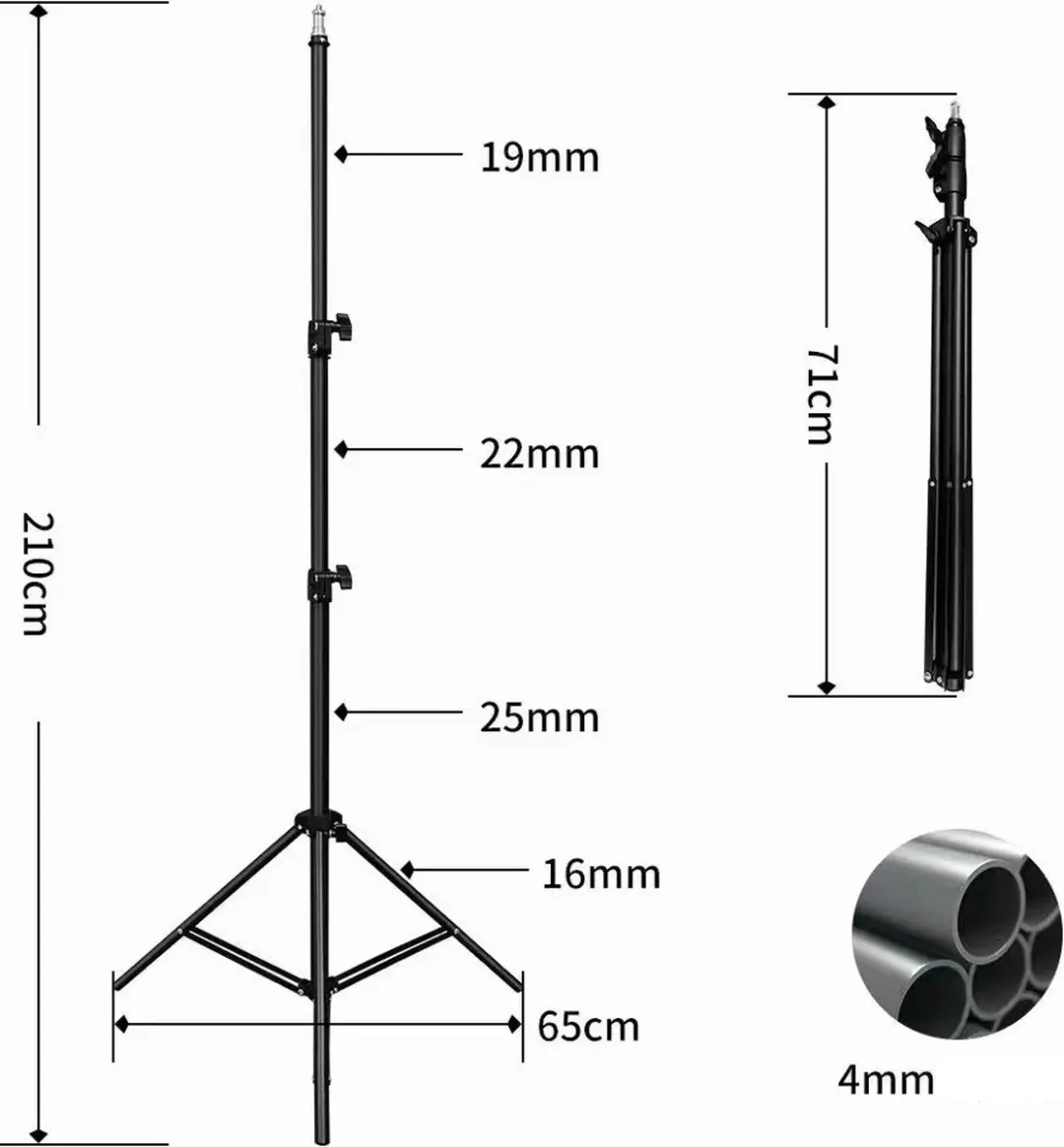 MOJOGEAR DS3 Lampstatief 210cm - 3 Secties - Zwart
