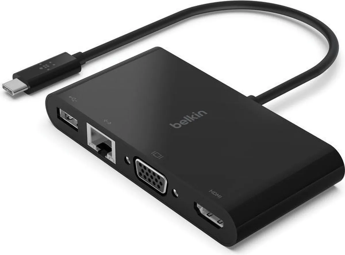 Belkin AVC005btBK USB-C Adapter - 4K HDMI, 100W PD, USB-A 3.0, Ethernet, SD/microSD - Zwart