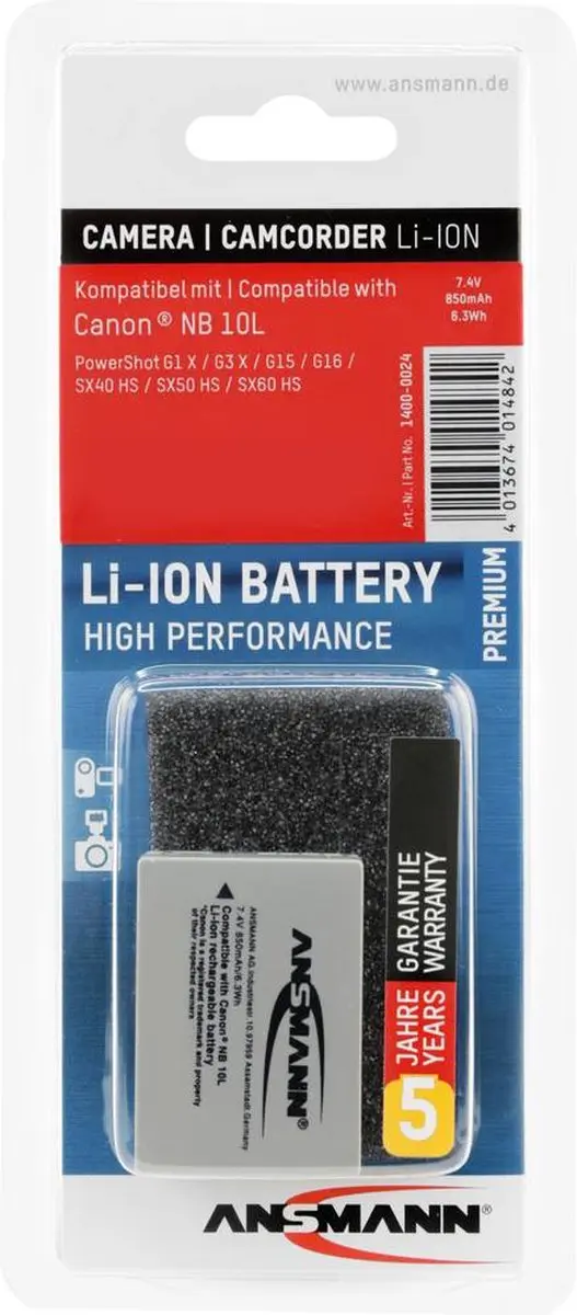 Ansmann A-CAN NB 10L Li-ion Accupack 850mAh