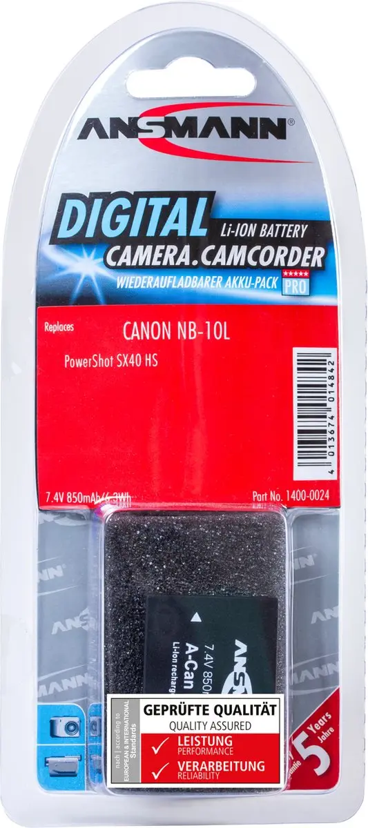 Ansmann A-CAN NB 10L Li-ion Accupack 850mAh