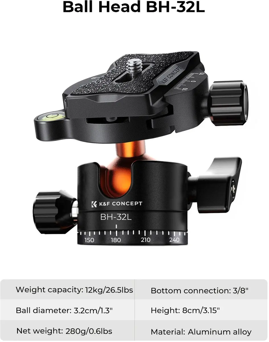 K&F Concept K255A7+BH-32L Statief - 5 Secties - Zwart