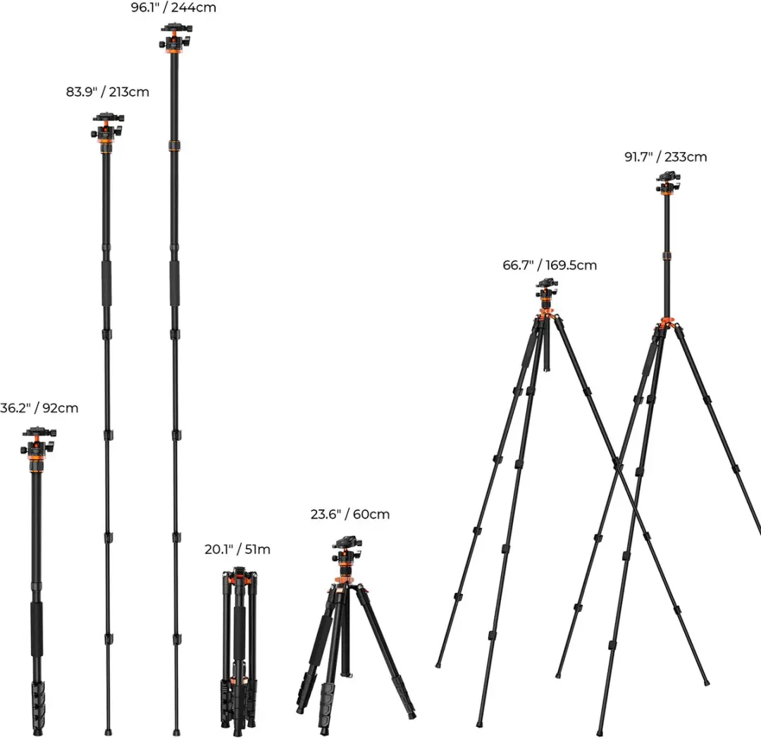 K&F Concept K255A7+BH-32L Statief - 5 Secties - Zwart