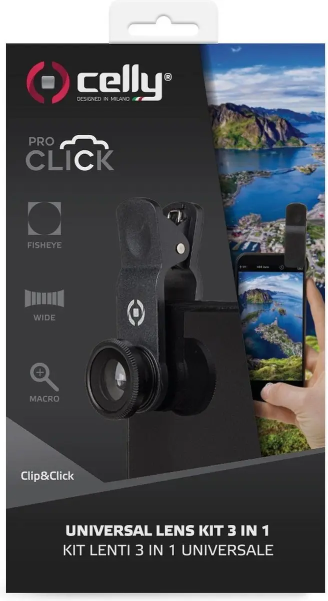 Celly 3-in-1 Smartphone Lens Set Zwart - 8mm
