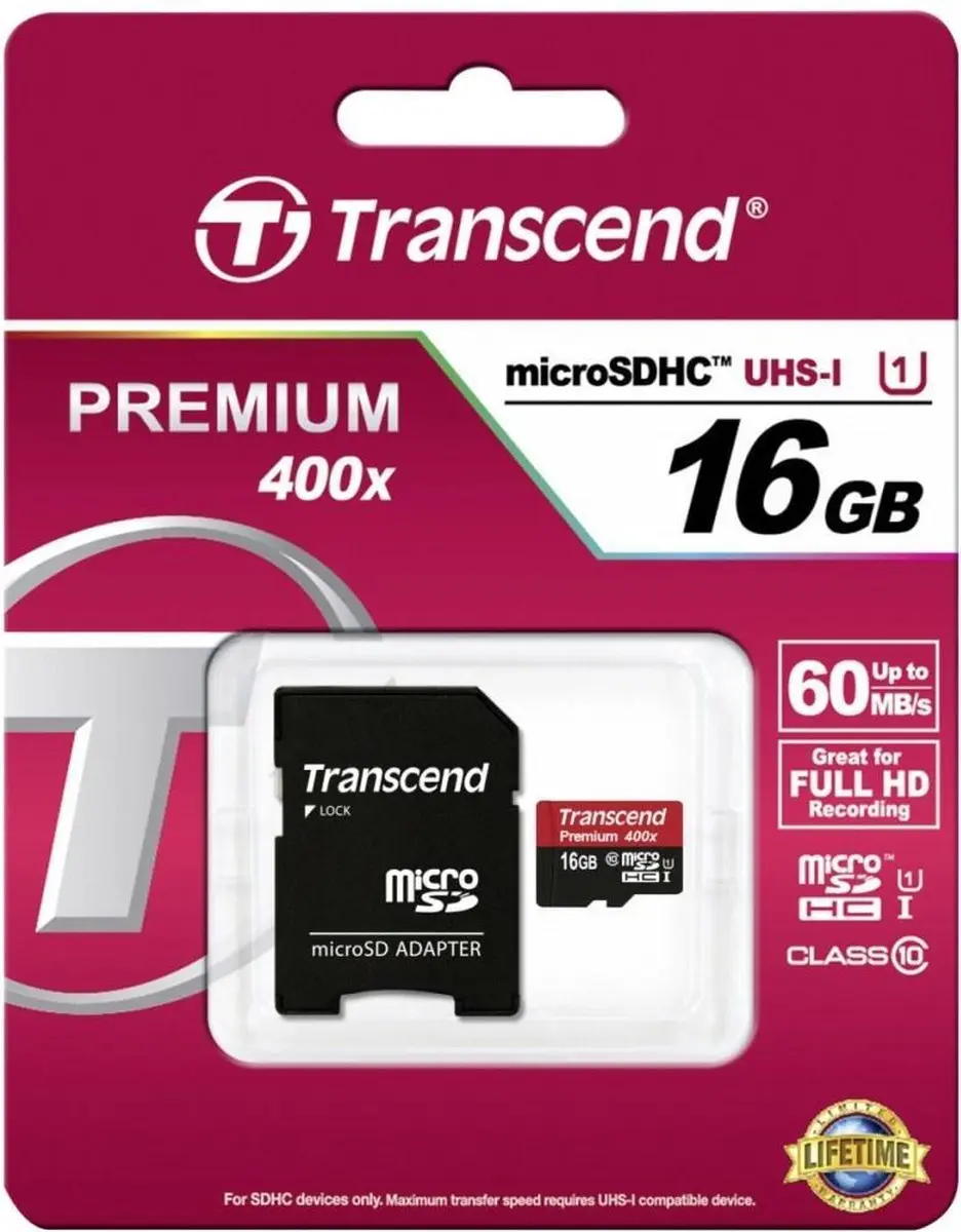 Transcend Premium UHS-I Micro SD 16GB - 300x + Adapter