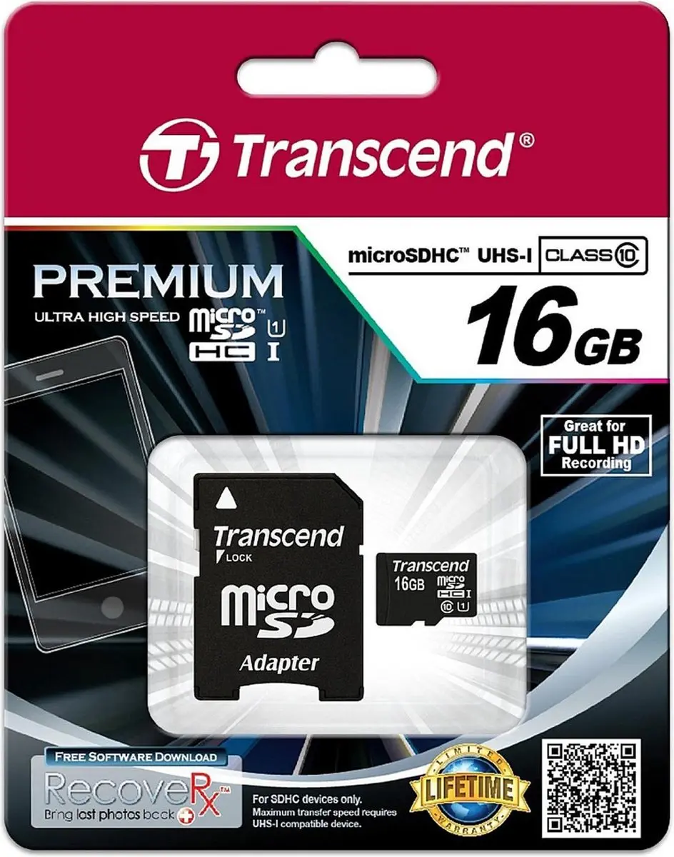 Transcend Premium UHS-I Micro SD 16GB - 300x + Adapter