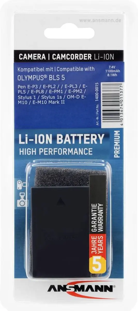 Ansmann A-Oly BLS-5 Li-ion Accupack 1100mAh