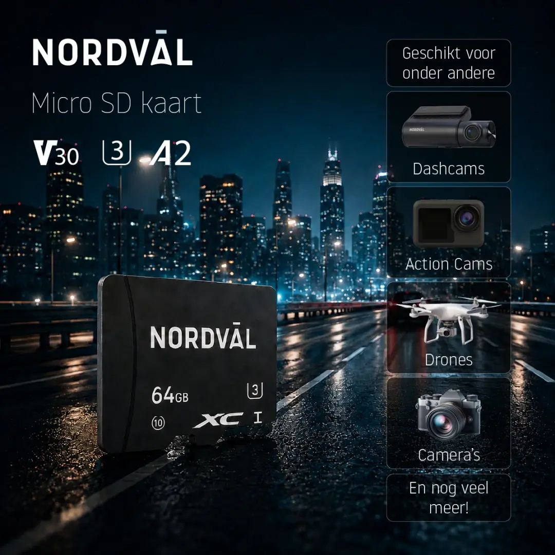 Nordväl Micro SD Kaart 64GB UHS-I V30 - 8720256145363