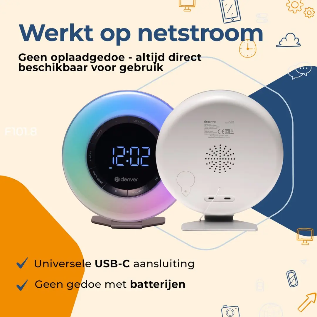 Denver Wake Up Light CRL342 - Wekkerradio - Lichtwekker - Wit - afbeelding 6 van 6