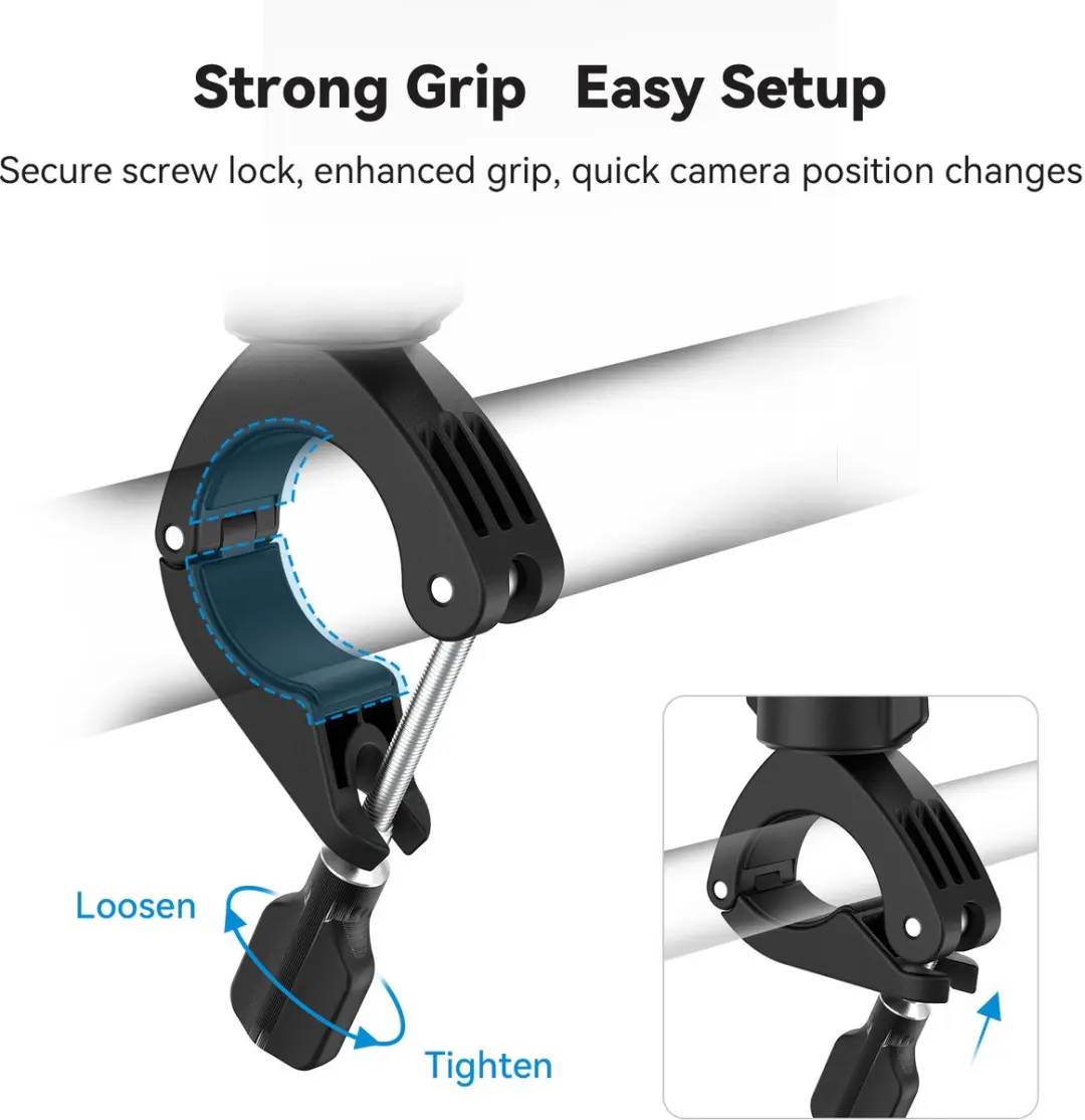 Telesin Fietsbuismount Actioncamhouder 360° - 9-38mm - Zwart - afbeelding 6 van 6