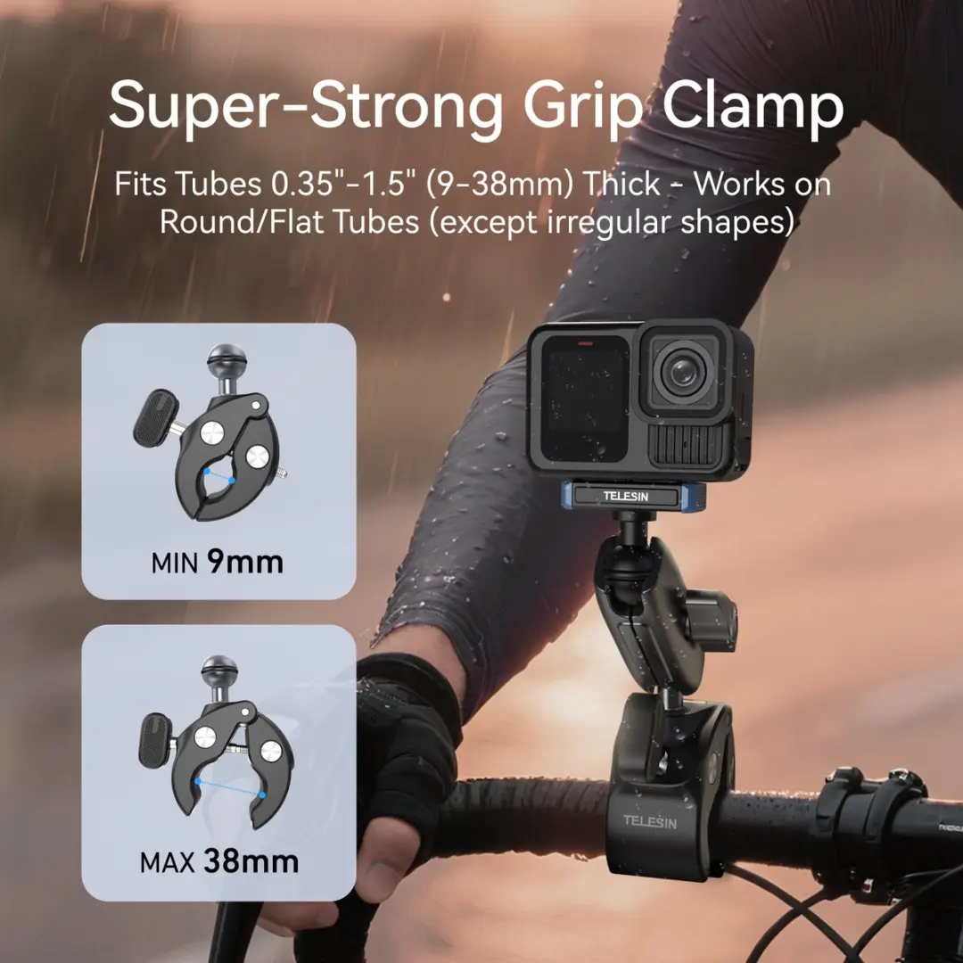 Telesin S3-HBM-13-TGP Tube Clamp GoPro 13 - 9-38mm - Grijs - afbeelding 5 van 6