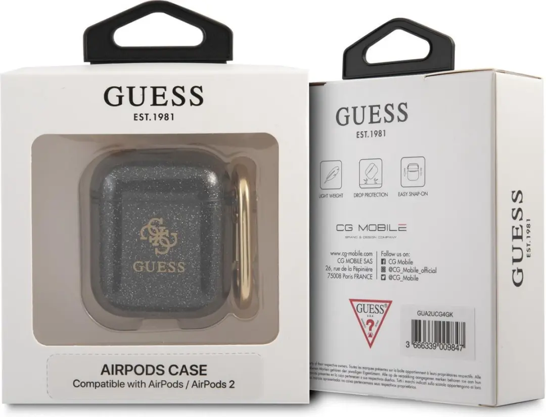 Guess TPU Glitter Case AirPods 1/2 - Zwart