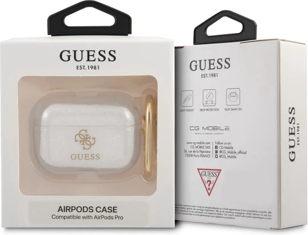 GUESS 4G TPU Glitter Case Apple AirPods Pro 1 - Transparant