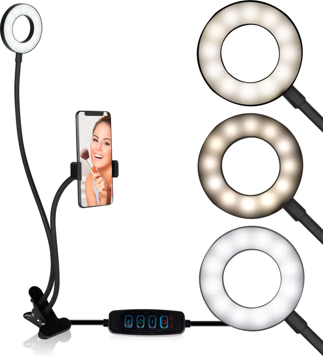 Grundig Selfie Ringlamp - 9cm - Multicolor - Zwart