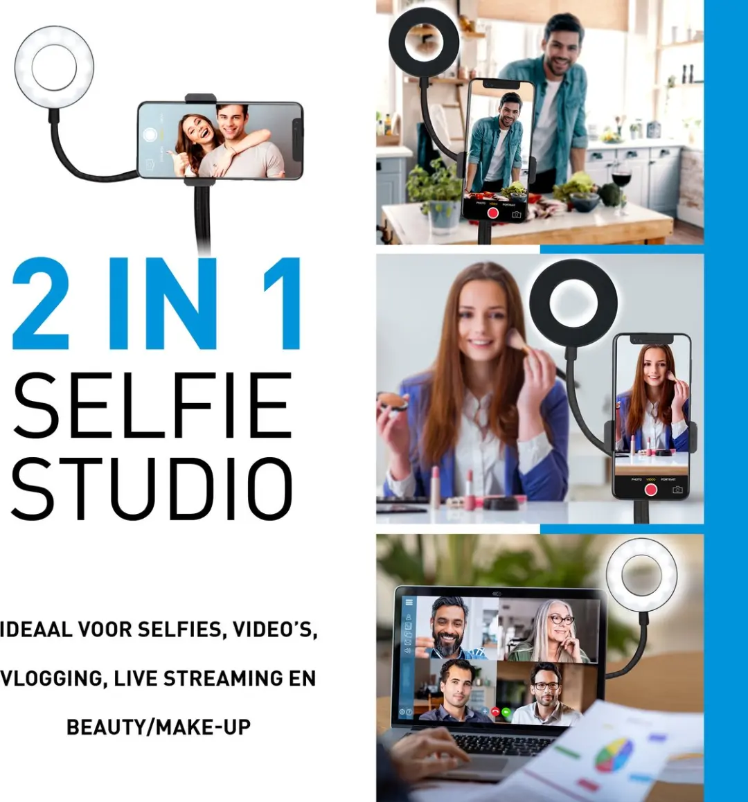 Grundig Selfie Ringlamp - 9cm - Multicolor - Zwart