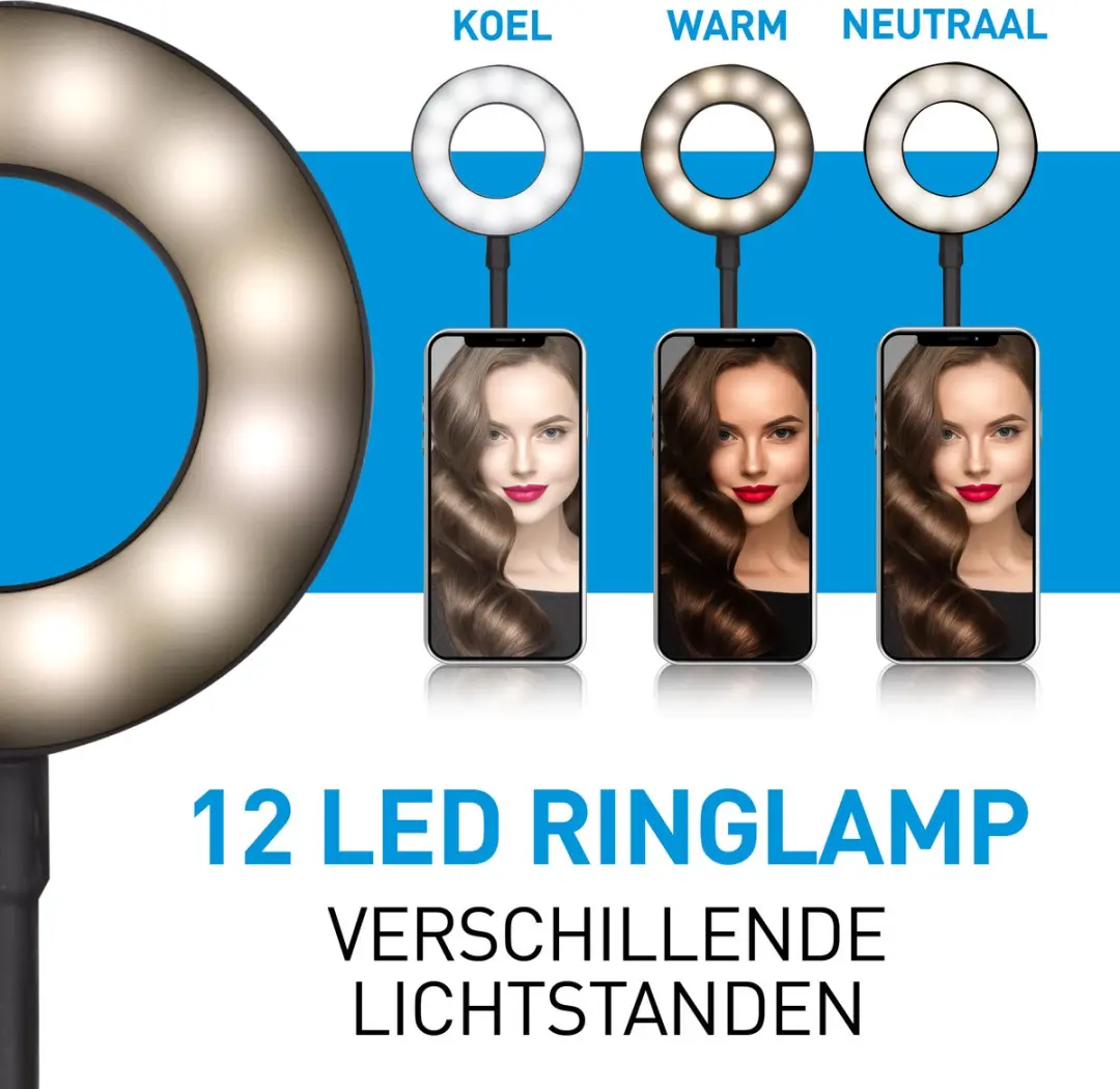 Grundig Selfie Ringlamp - 9cm - Multicolor - Zwart - afbeelding 6 van 6