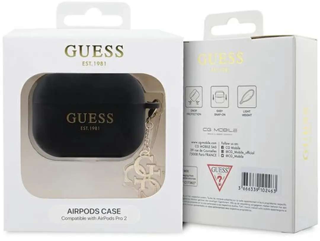 GUESS Glitter Charm Silicone Case Apple AirPods Pro 2 - Zwart
