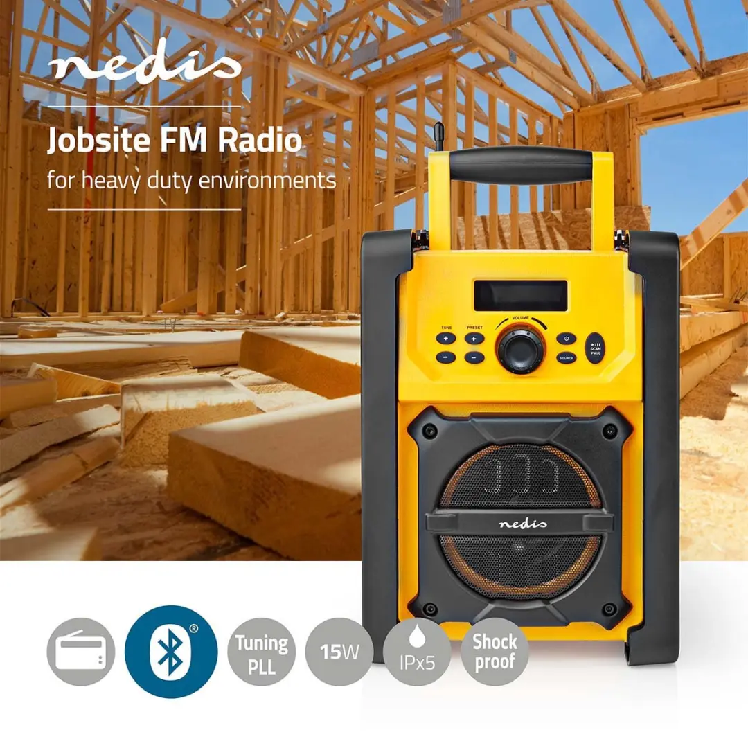 Nedis Bouwradio RDFM3100YW - Bluetooth - 15W - Geel