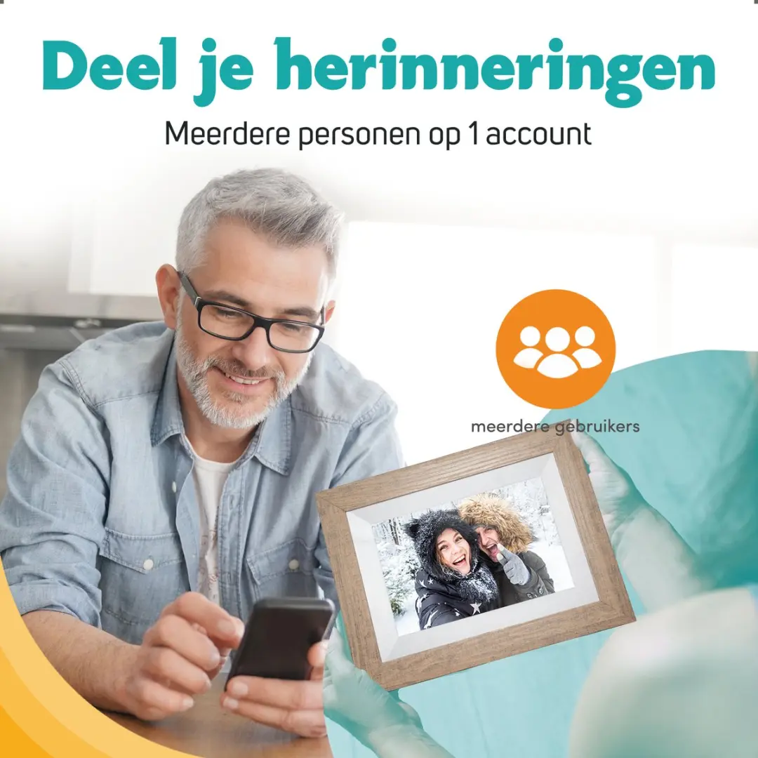 Pora&Co Digitale Fotolijst 8 inch - HD IPS Touchscreen - Lichtbruin/Wit